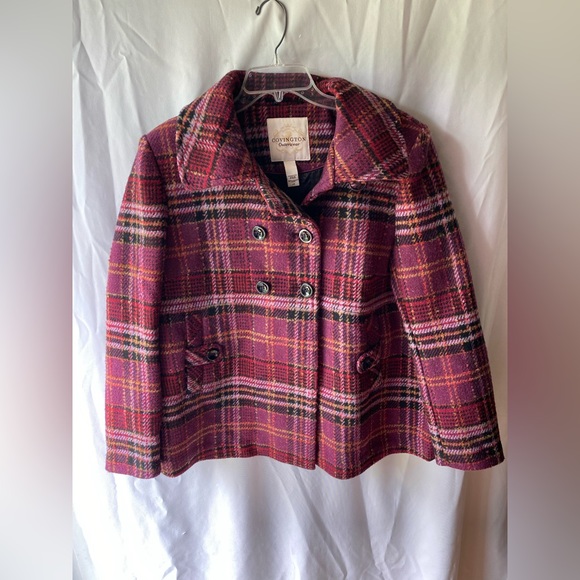 Covington Purple Plaid Peacoat Wool Blend Jacket Size Large EUC - Picture 2 of 9